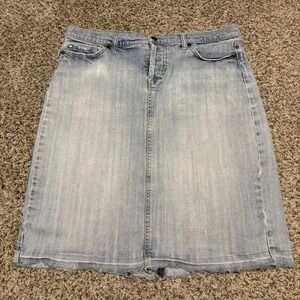 Mossimo Denim Mini Skirt Womens 12 Blue Distressed Raw Hem Stretch Jean Y2K